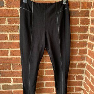 Lyssé Women's Faux Leather Trim Leggings Black Inset Ponte Plus Size 1X NW0T